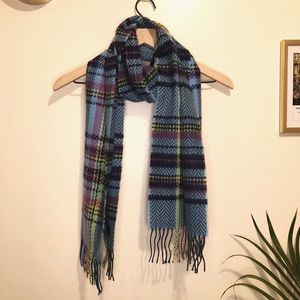 D&Y | Soft Blue Plaid Cozy Winter Scarf w/ Fringe